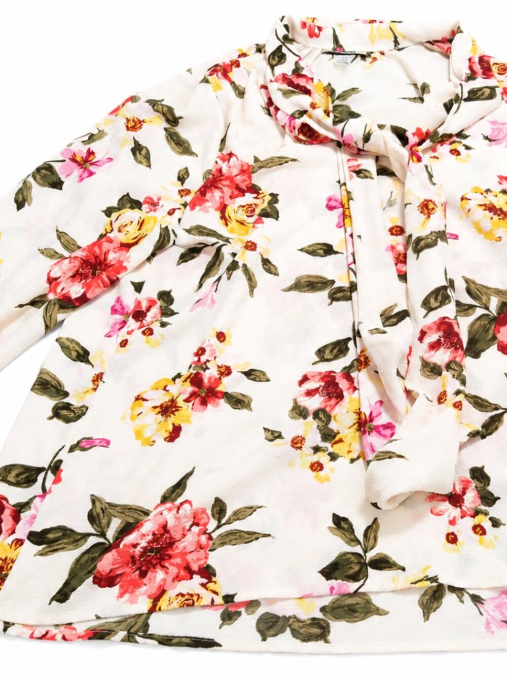 April USA Floral Tie-Neck Blouse Collar Detail | Size S For Women's